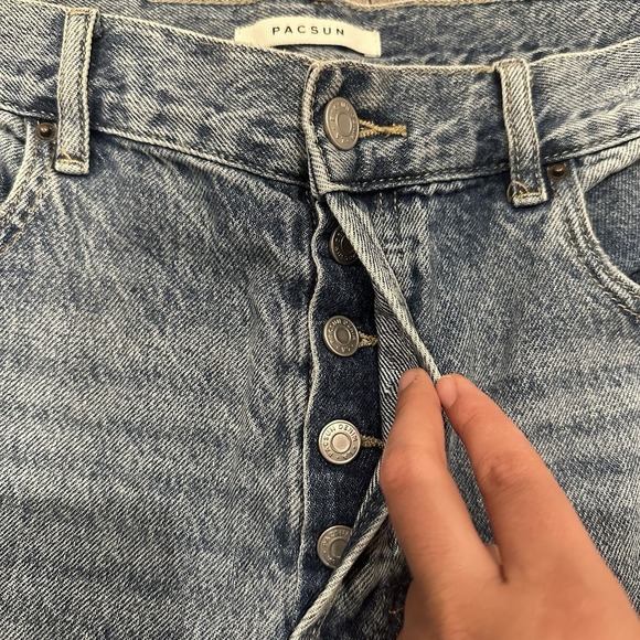 Pacsun Women High Rise Straight Blue Denim Jeans Size 30 Light Wash Buttons - Picture 9 of 13